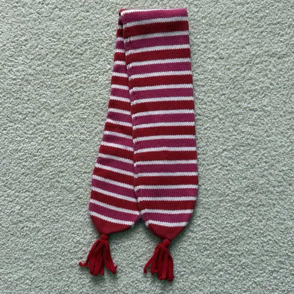 Gymboree VNTG Valentine Striped Pink Red Winter Knit Scarf w Tassels One Size